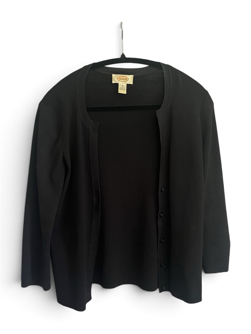 Vintage Talbots Black Open-Front Button Cardigan 90s style